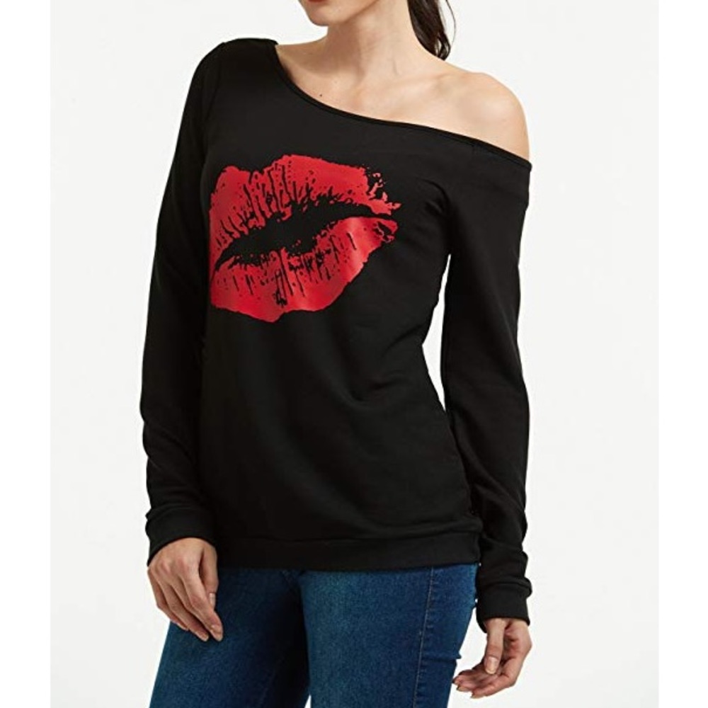 Beautiful woman sweatshirt lips ๐ print loose - Picture 4 of 8